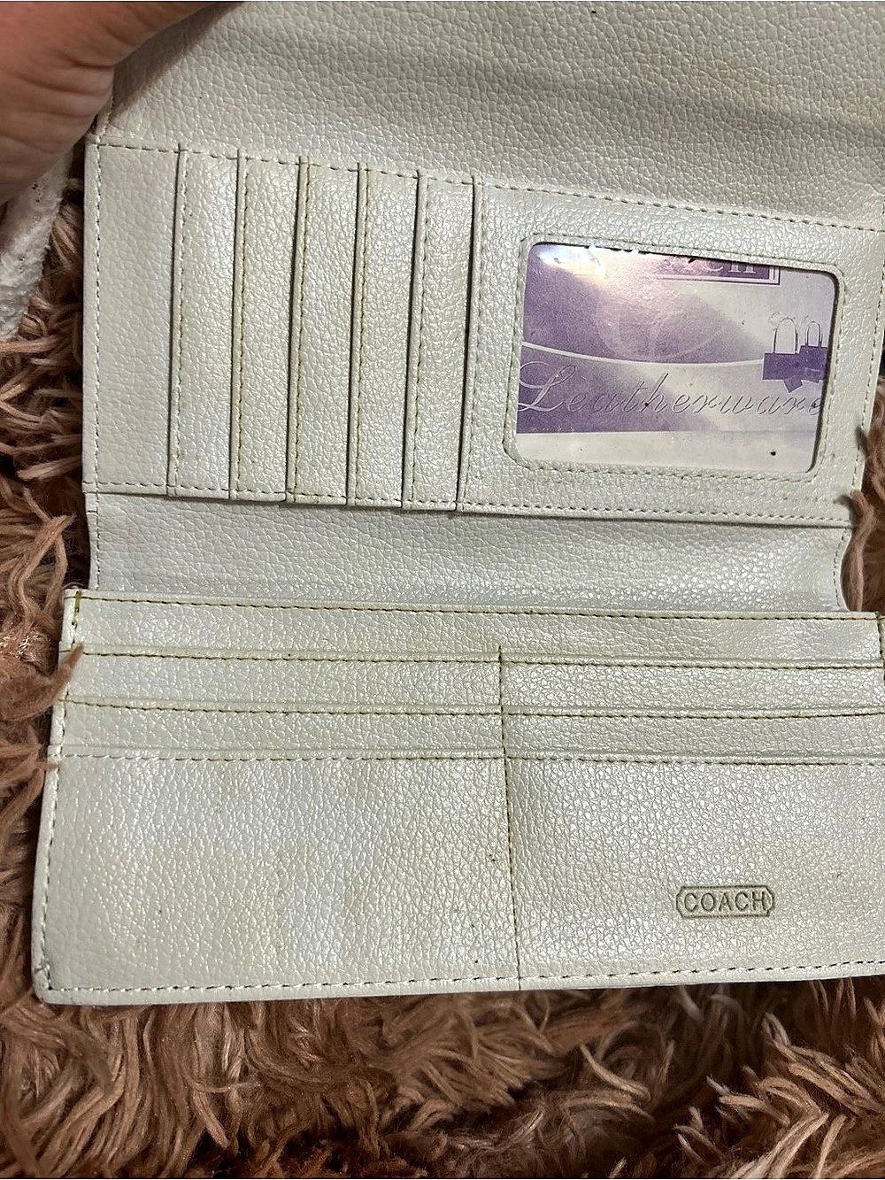 Coach Signature Canvas Flap Wallet in White & Brown - Picture 3 of 6